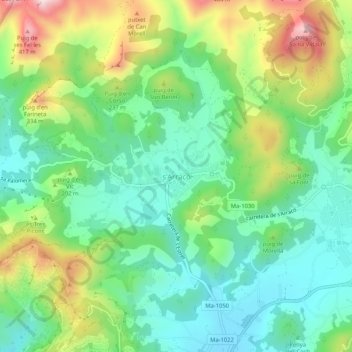 Mapa topográfico s'Arracó, altitud, relieve