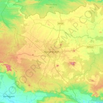 Mapa topográfico Hazaribagh, altitud, relieve