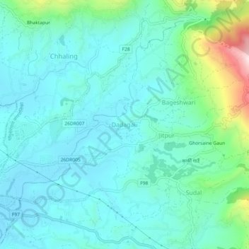 Mapa topográfico Dadagau, altitud, relieve