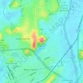 Mapa topográfico Cerro Lo Galindo, altitud, relieve