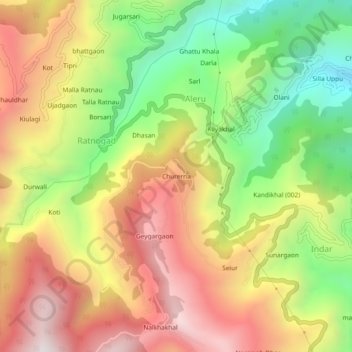 Mapa topográfico Churerna, altitud, relieve