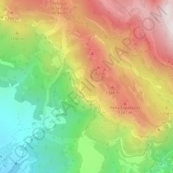 Mapa topográfico Palomeras, altitud, relieve