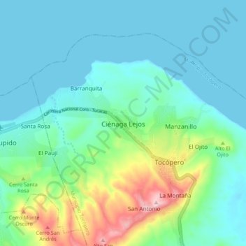 Mapa topográfico Ciénaga Lejos, altitud, relieve