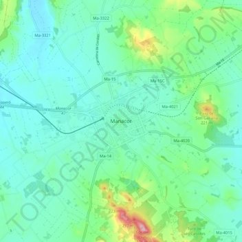 Mapa topográfico Manacor, altitud, relieve