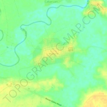 Mapa topográfico Mabini, altitud, relieve
