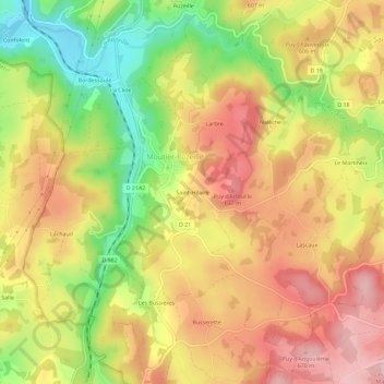 Mapa topográfico Saint-Hilaire, altitud, relieve