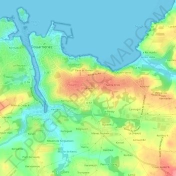 Mapa topográfico Coataner, altitud, relieve