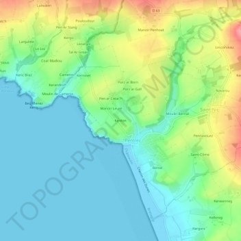 Mapa topográfico Keréon, altitud, relieve