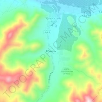 Mapa topográfico El Trapiche, altitud, relieve