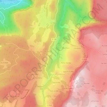 Mapa topográfico La Burne, altitud, relieve