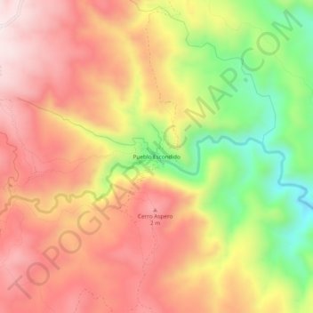 Mapa topográfico Pueblo Escondido, altitud, relieve