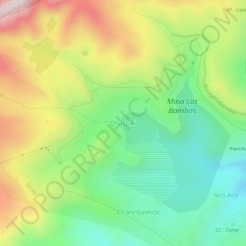 Mapa topográfico Chuspiri, altitud, relieve