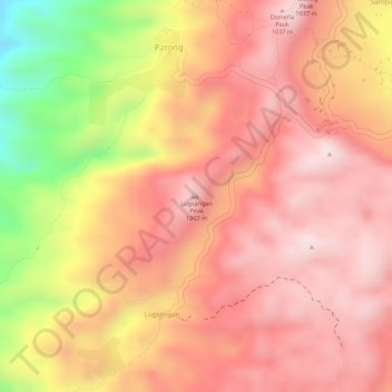 Mapa topográfico Lugsangan Peak, altitud, relieve