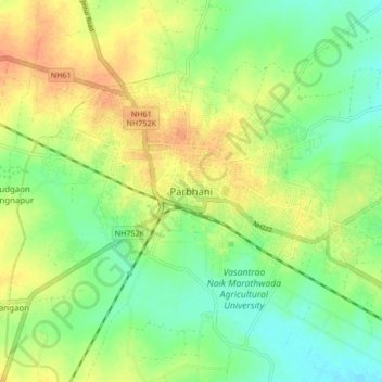 Mapa topográfico Parbhani, altitud, relieve