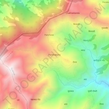 Mapa topográfico Pachhabang, altitud, relieve