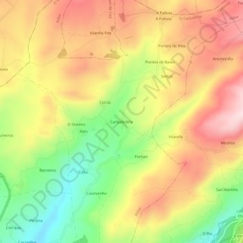 Mapa topográfico Carballediña, altitud, relieve