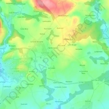 Mapa topográfico Locmalo Bihan, altitud, relieve