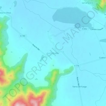 Mapa topográfico La Cebada, altitud, relieve