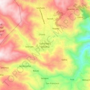 Mapa topográfico San Pedro Soloma, altitud, relieve
