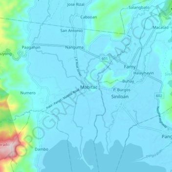 Mapa topográfico Mabitac, altitud, relieve