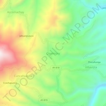 Mapa topográfico Qasanqay, altitud, relieve