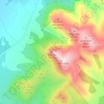 Mapa topográfico Bec de Ferrutx, altitud, relieve