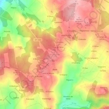 Mapa topográfico Boimorto, altitud, relieve