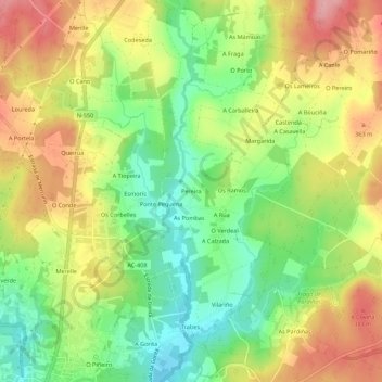 Mapa topográfico Pereira, altitud, relieve