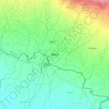 Mapa topográfico Birgunj, altitud, relieve