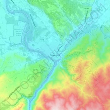 Mapa topográfico Alexandra, altitud, relieve
