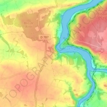 Mapa topográfico La Roche-Jagu, altitud, relieve