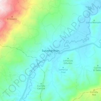 Mapa topográfico Sutamarchán, altitud, relieve