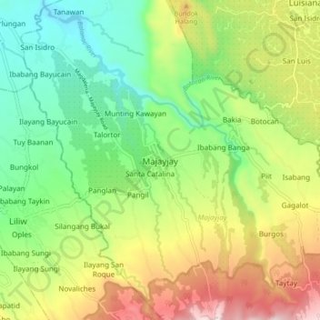 Mapa topográfico Majayjay, altitud, relieve