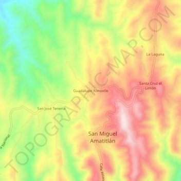 Mapa topográfico Guadalupe Xonoxtle, altitud, relieve