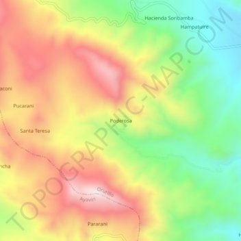 Mapa topográfico Poderosa, altitud, relieve