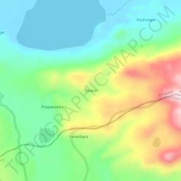 Mapa topográfico Tacana, altitud, relieve
