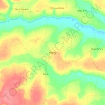 Mapa topográfico Yhovy, altitud, relieve