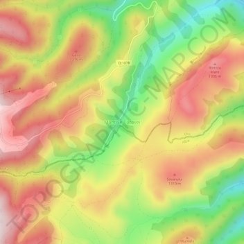 Mapa topográfico Muntele Cacovei, altitud, relieve