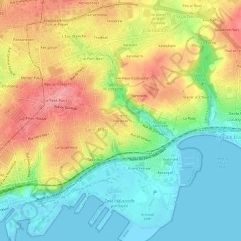 Mapa topográfico Kérisbian, altitud, relieve
