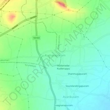 Mapa topográfico Kumarapuram, altitud, relieve