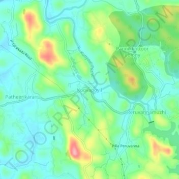 Mapa topográfico Koovapoyil, altitud, relieve