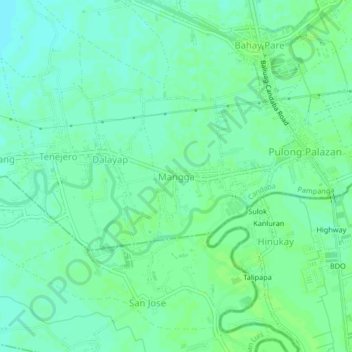 Mapa topográfico Mangga, altitud, relieve