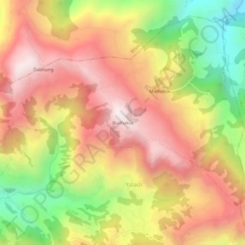Mapa topográfico Budhakot, altitud, relieve