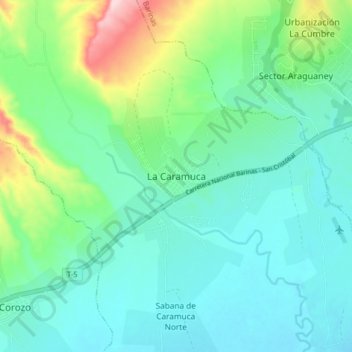 Mapa topográfico La Caramuca, altitud, relieve