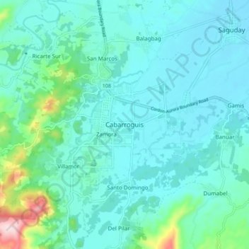 Mapa topográfico Cabarroguis, altitud, relieve