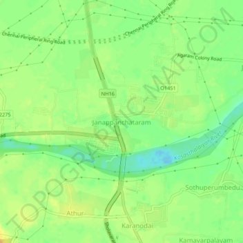 Mapa topográfico Janappanchataram, altitud, relieve