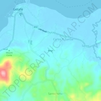 Mapa topográfico Bogo, altitud, relieve