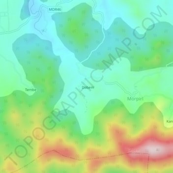 Mapa topográfico Dabem, altitud, relieve
