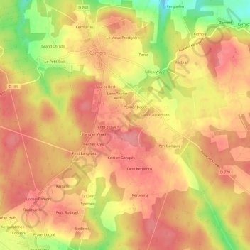Mapa topográfico Prat Fetan, altitud, relieve