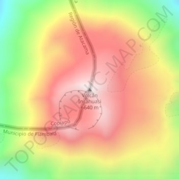 Mapa topográfico Volcán Incahuasi, altitud, relieve